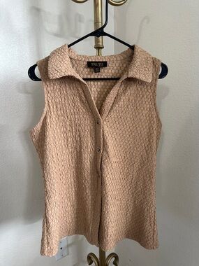 Truth Textured Sleeveless Button Tank in Beige